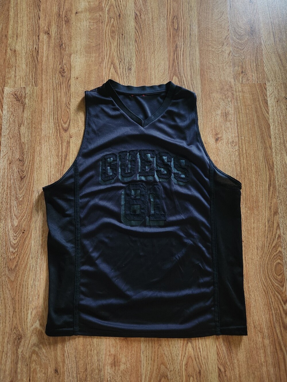 Guess Black Sleeveless Athletic Jersey with Embroidered Logo